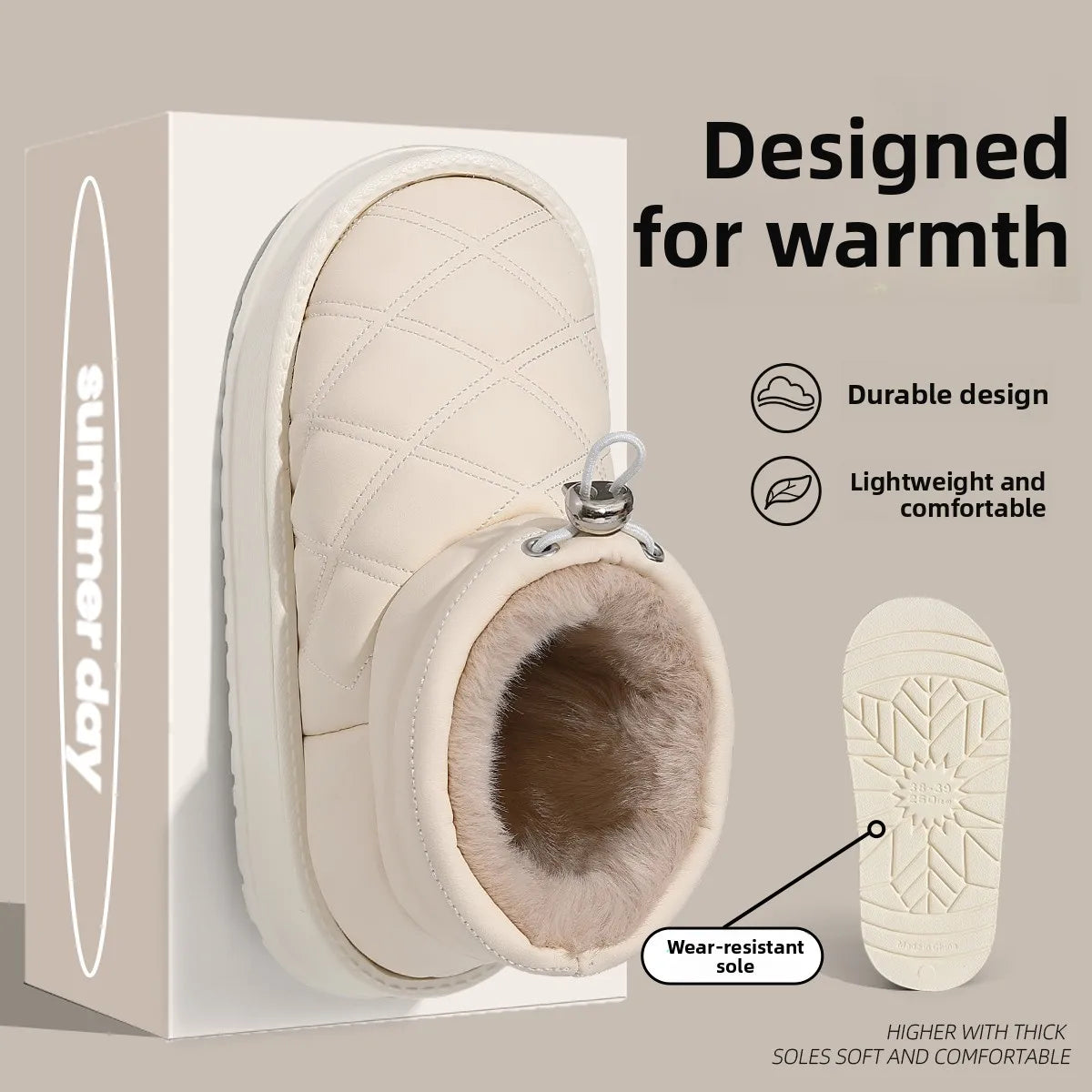 Women's Winter High-Top Fur Lined PU Leather Snow Boots Waterproof Cotton Shoes Warm Fashionable Short Tube EVA Inner Material