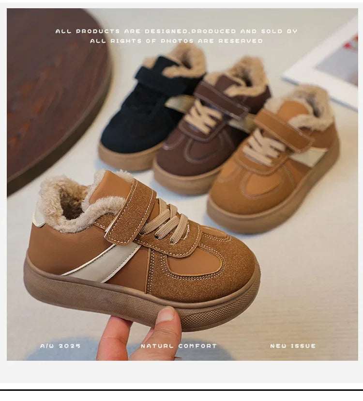 Kids' Plush-Lined Hook-and-Loop Winter Shoes