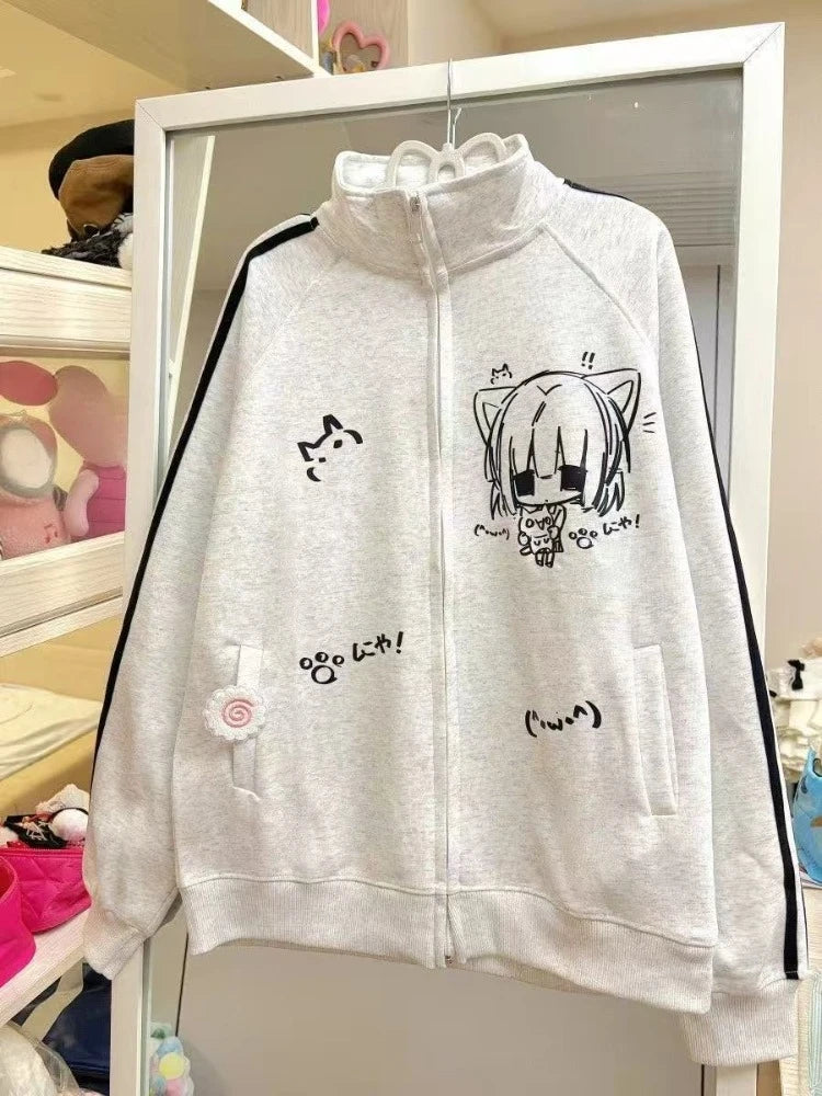 Japanese Subculture Sweet Sweatshirt Women Autumn Winter Long Sleeve Cartoon High Collar Jackets Casual Fashion Cute Outerwear