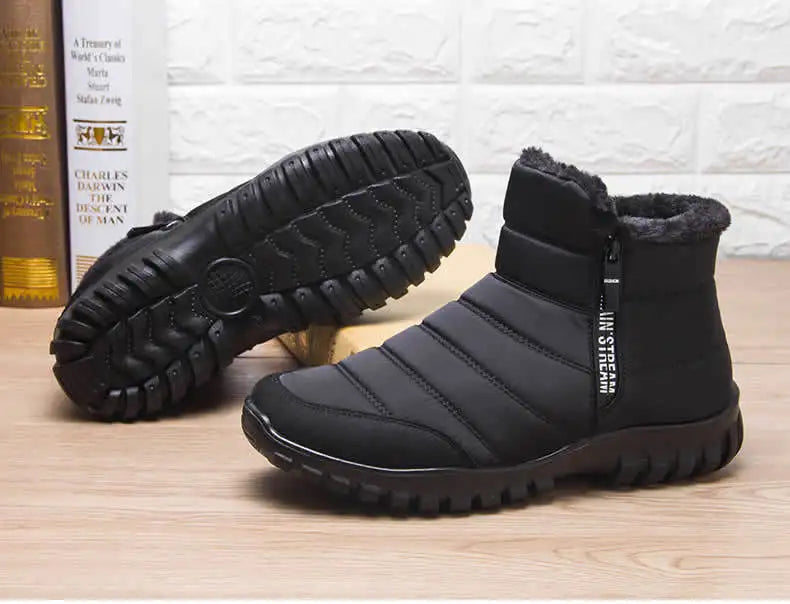 Winter Shoes Men's Sneakers Warm Cotton Zipper Snow Ankle Boots, Autumn Casual Shoes Waterproof Snow Boots Free Shipping Shoe