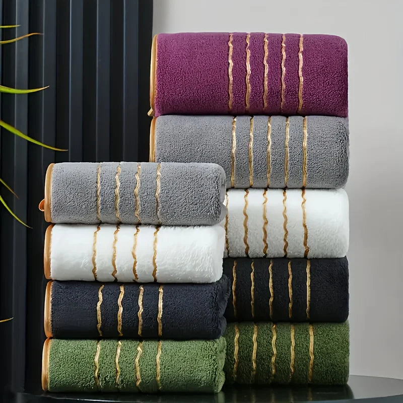 Gold Accent Bath Towel Set – White, Grey or Navy, 2 to 8 Pieces