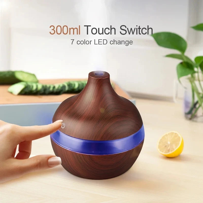 Humidificateur électrique diffuseur d'arômes en bois ultrasonique, humidificateur d'air diffuseur d'huiles essentielles brumisateur froid pour la maison 300 ml
