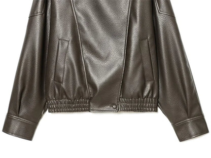 Chaqueta de cuero sintético con cremallera para mujer Guobioziy