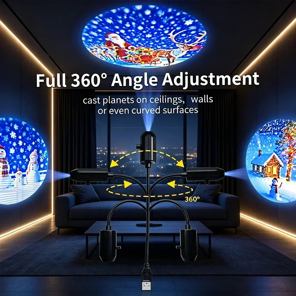 USB Christmas Projector Lamp with Flexible Gooseneck – Car & Desk