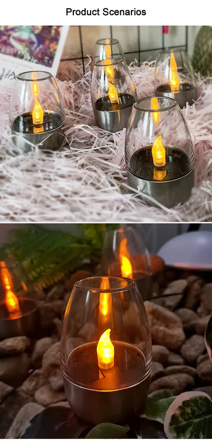 Lámpara de vela LED sin llama alimentada por energía solar | Resistente al agua IP65 | 6–8 horas de autonomía | Decoración de jardín y exteriores
