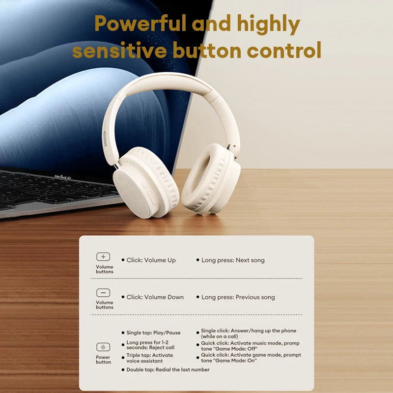 Lenovo LS105 Foldable Wireless Headphones – Bluetooth 6.0, 30-Hour Playtime, Built-In Mic