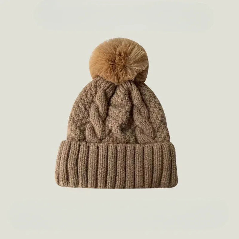 Women's Cable-Knit Pom-Pom Beanie – Plush-Lined Winter Hat