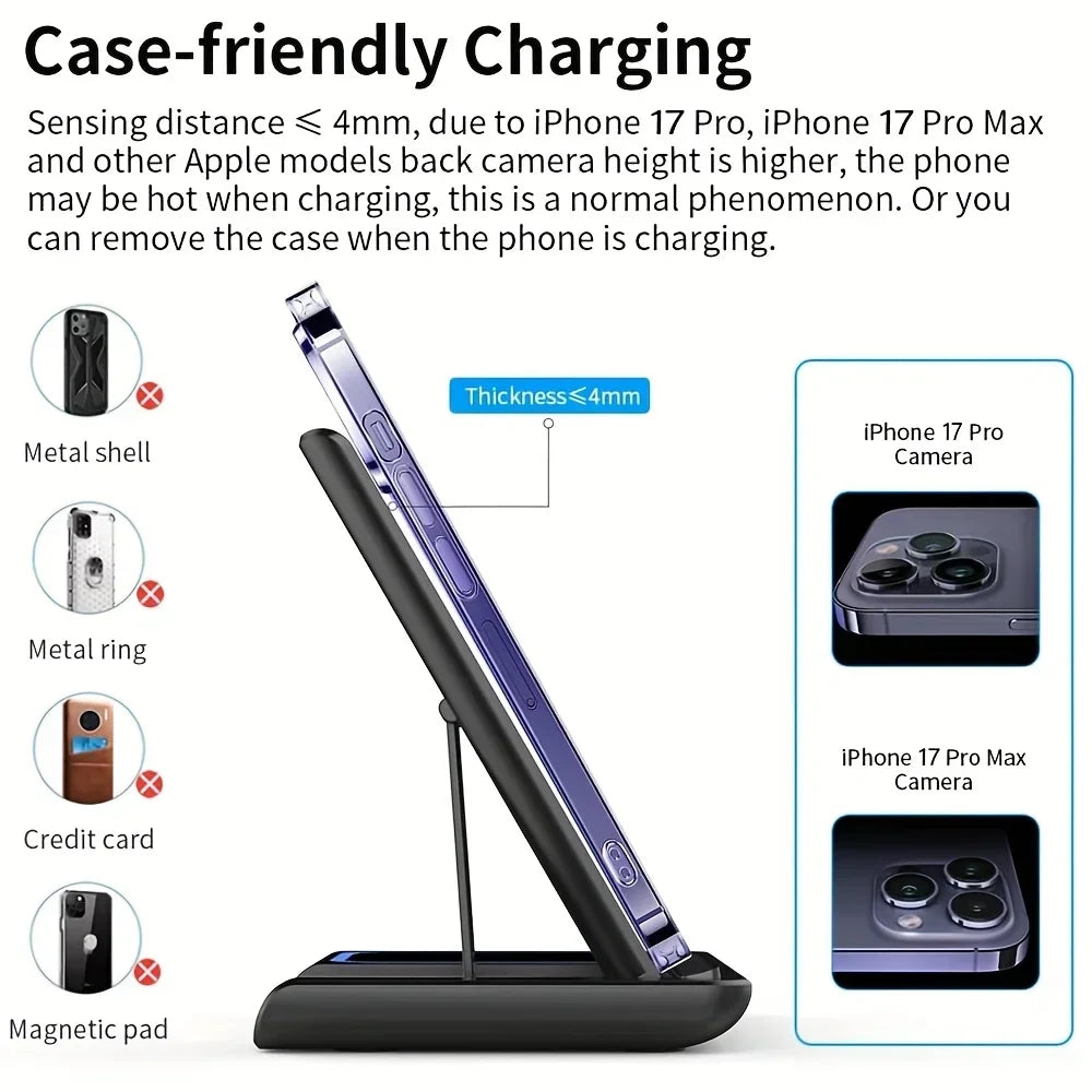 Foldable 3-in-1 Wireless Charging Station for Phone, Watch & AirPods