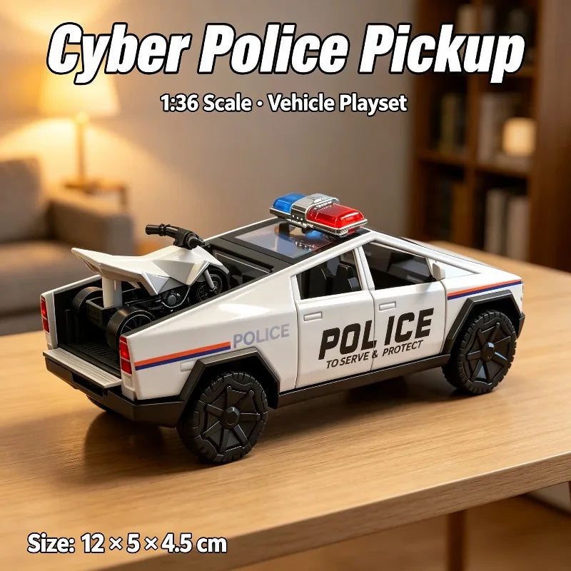 1:36 Police Pickup Die-Cast Toy with Mini ATV – Pull-Back Model
