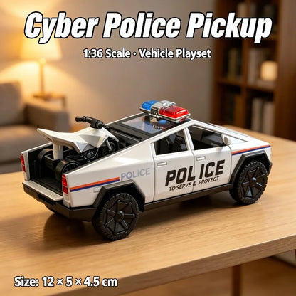 1:36 Police Pickup Die-Cast Toy with Mini ATV – Pull-Back Model