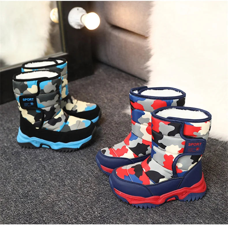 Kids' Plush-Lined Hook-and-Loop Winter Ankle Boots
