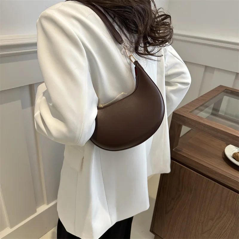 Women's Crescent Moon Shoulder Bag – Soft Vegan Leather Handbag