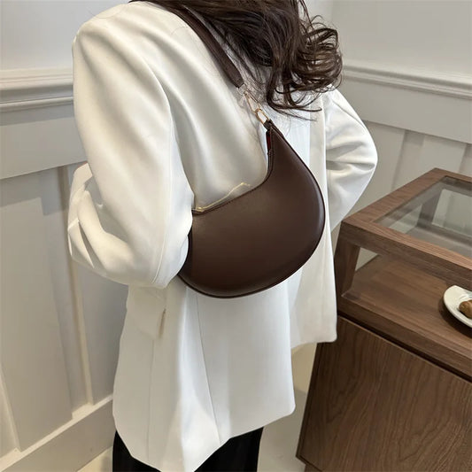 Women's Crescent Moon Shoulder Bag – Soft Vegan Leather Handbag