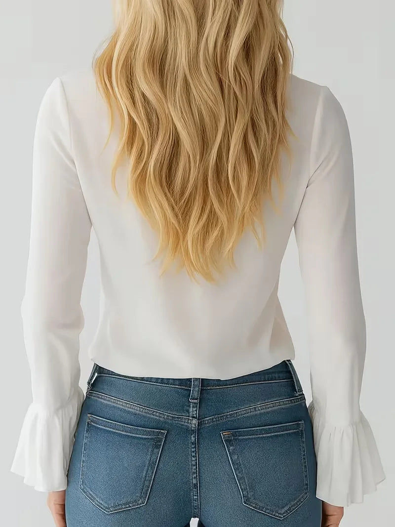 V-Neck Ruffle Sleeve Chiffon Blouse