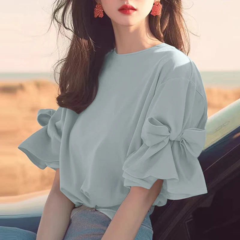 Ruffle Bow-Tie Chiffon Blouse