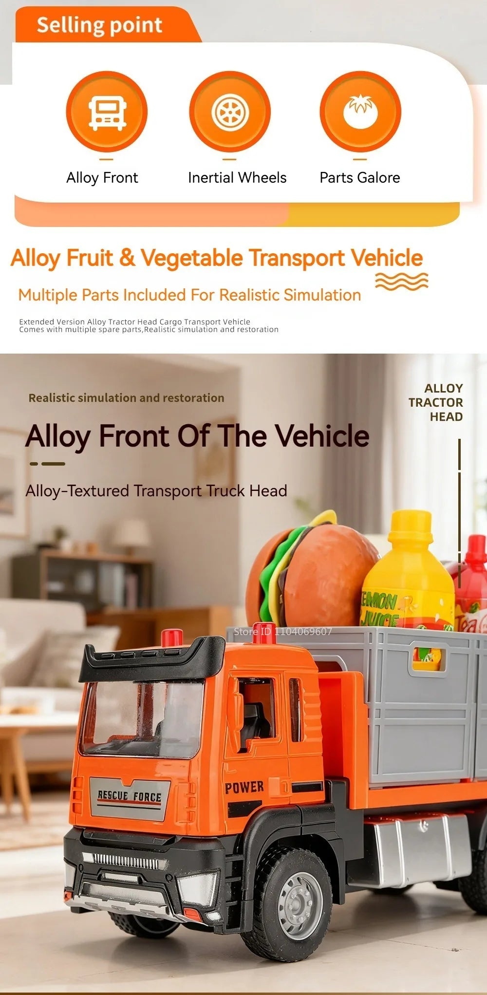 1:32 Die-Cast Produce Transport Truck – Fruit & Veggie Container Toy