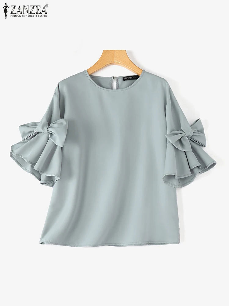 Ruffle Bow-Tie Chiffon Blouse