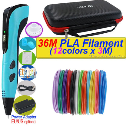 Penna 3D per bambini – Display LCD, velocità regolabile e kit con filamento PLA e custodia