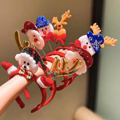 Set di 5 fasce per capelli con elementi natalizi - Design con pupazzo di neve, renna e Babbo Natale, accessori per capelli alla moda per il Capodanno per bambine