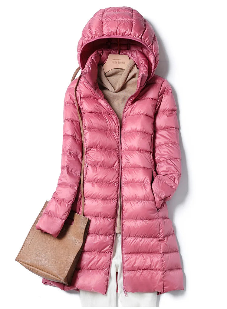 2025 9 Colors Plus Size 5xl 6XL 7XL Womens Down Jackets Long Ultra Light Thin Casual Coat Puffer Jacket Slim Remove Hooded Parka