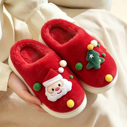 Pantofole natalizie in peluche da donna – Pantofole da casa con plateau in pelliccia sintetica e Babbo Natale