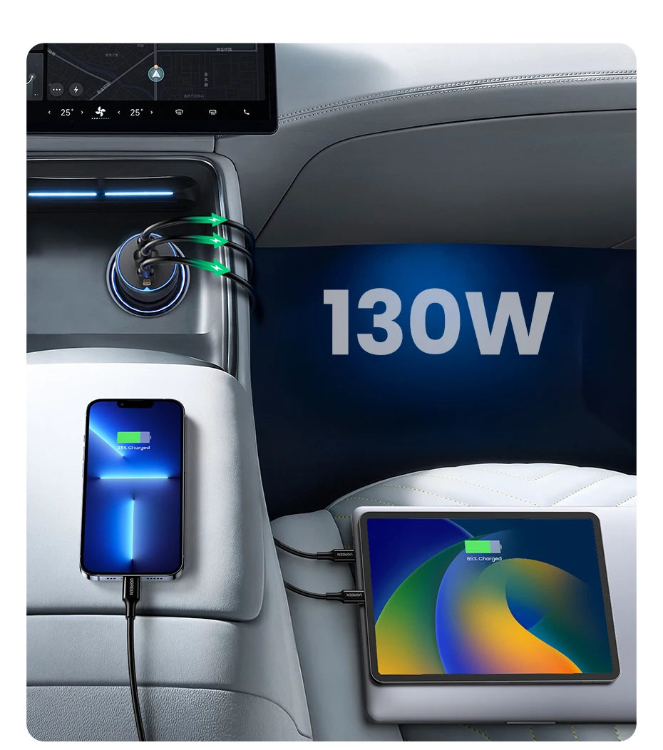 UGREEN 130W 3-Port USB-C Car Charger