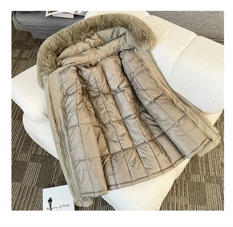 Streetwear Winter Short Parkas Women's Detachable Liner Cotton-padded Jackets Fur Collar Hooded Coats Lady Outerwear 3 Ways Wear