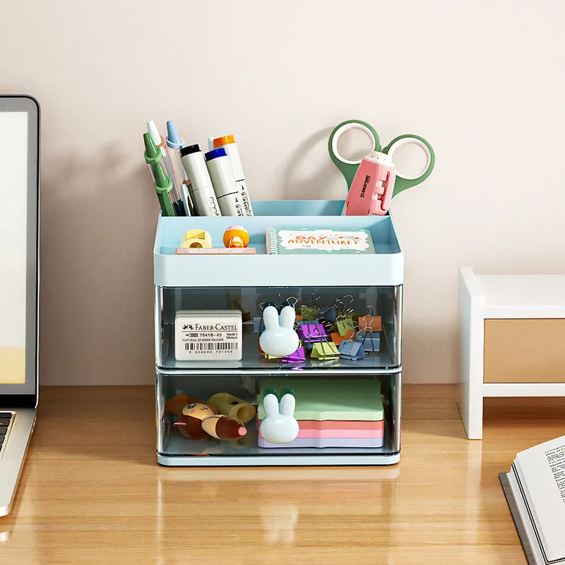 Small Desk Organizer With Drawer, Office Desktop Storage Box, Makeup Organizer, Business Card/Pen/Pencil/Mobile Phone/Stationery