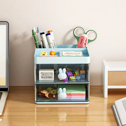 Small Desk Organizer With Drawer, Office Desktop Storage Box, Makeup Organizer, Business Card/Pen/Pencil/Mobile Phone/Stationery