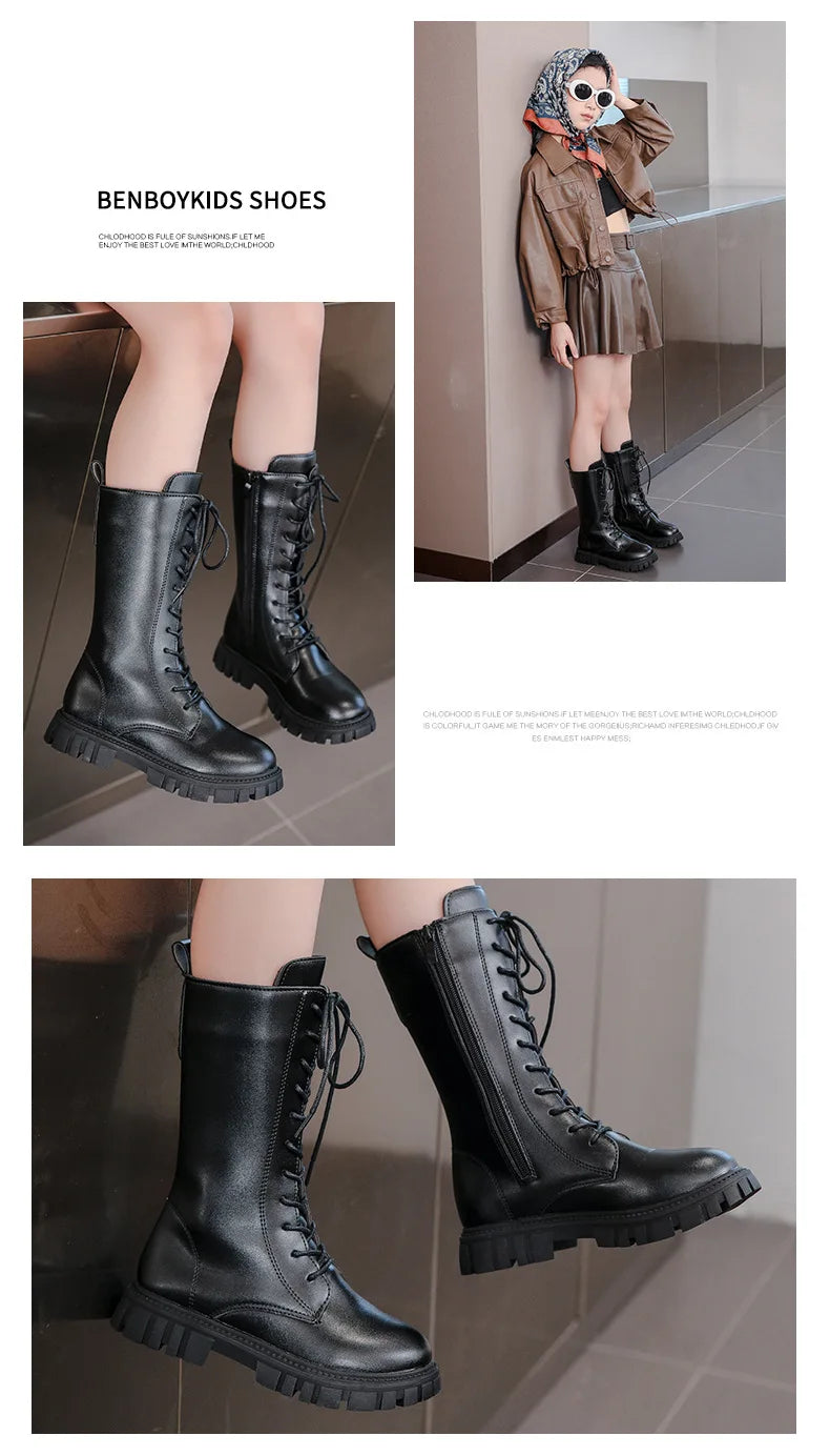 Girls' Lace-Up Square-Heel Ankle Boots