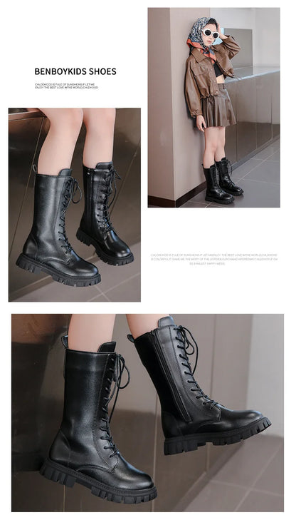 Girls' Lace-Up Square-Heel Ankle Boots