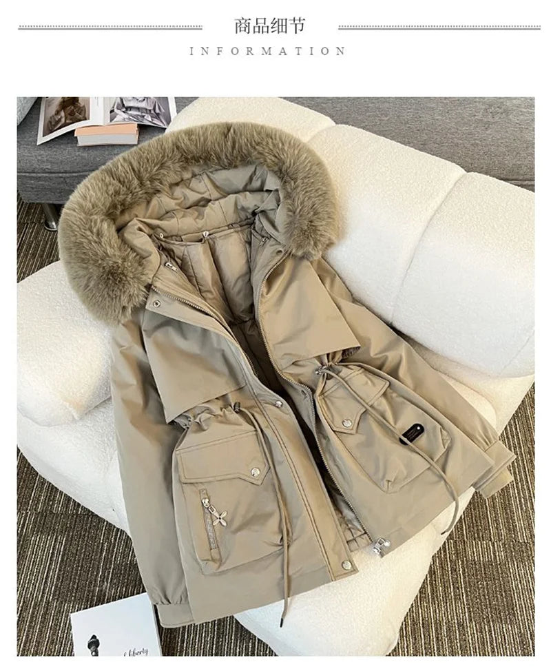Streetwear Winter Short Parkas Women's Detachable Liner Cotton-padded Jackets Fur Collar Hooded Coats Lady Outerwear 3 Ways Wear