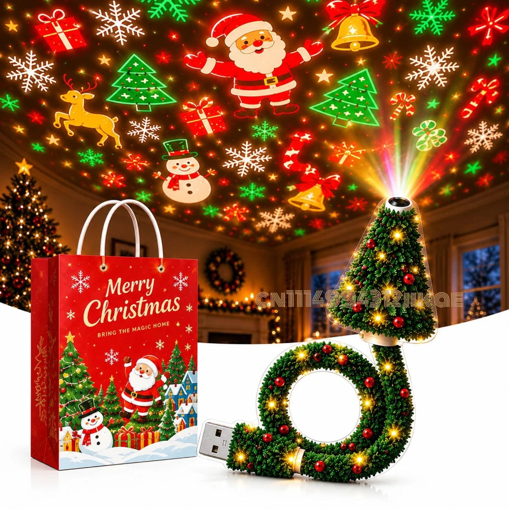 Flexible Christmas Tree Projector Lamp – USB, 6+ Holiday Patterns