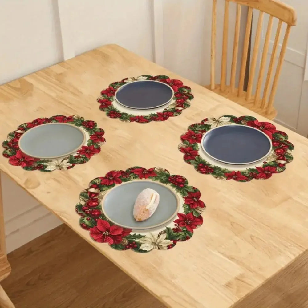 Christmas Round Placemats – Set of 4, Non-Slip & Heat Resistant