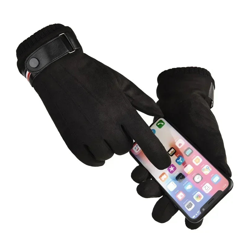 Men's Suede-Feel Buckle Touchscreen Winter Gloves