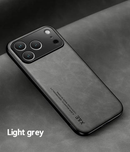 Funda de cuero de lujo para iPhone 17 18 16 15 14 13 12 11 Pro Max Plus 13 12 Mini Air 16E con placa metálica para soporte en coche