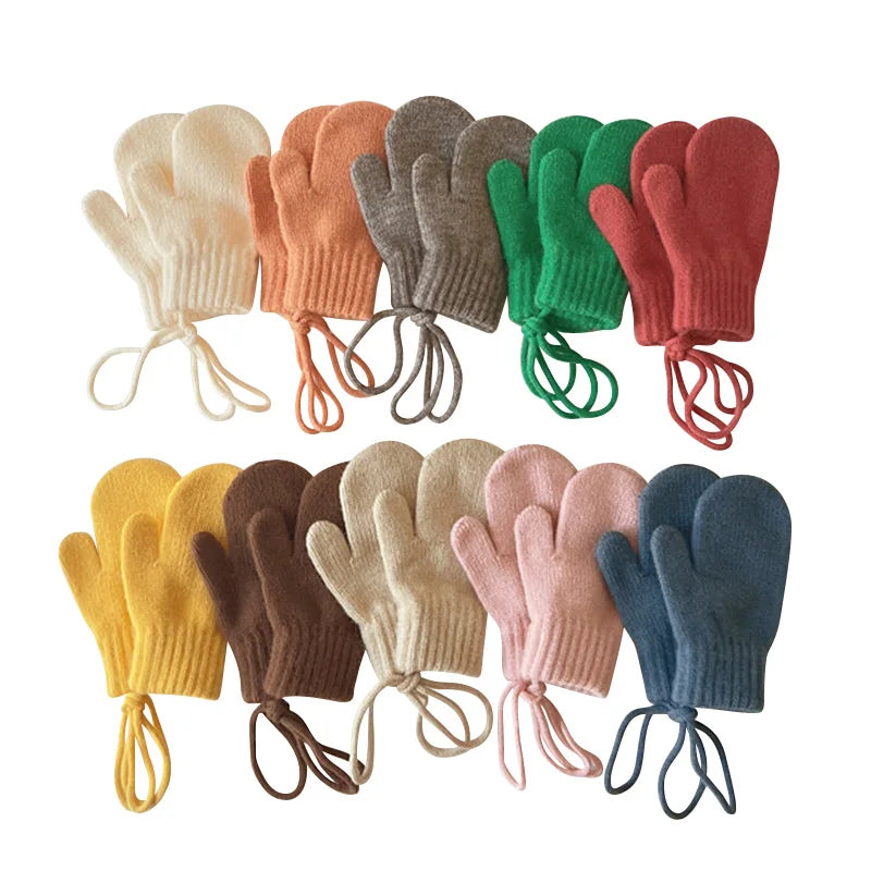 Baby Knit Mittens with String – Wool-Blend Toddler Mittens (Ages 1–4)