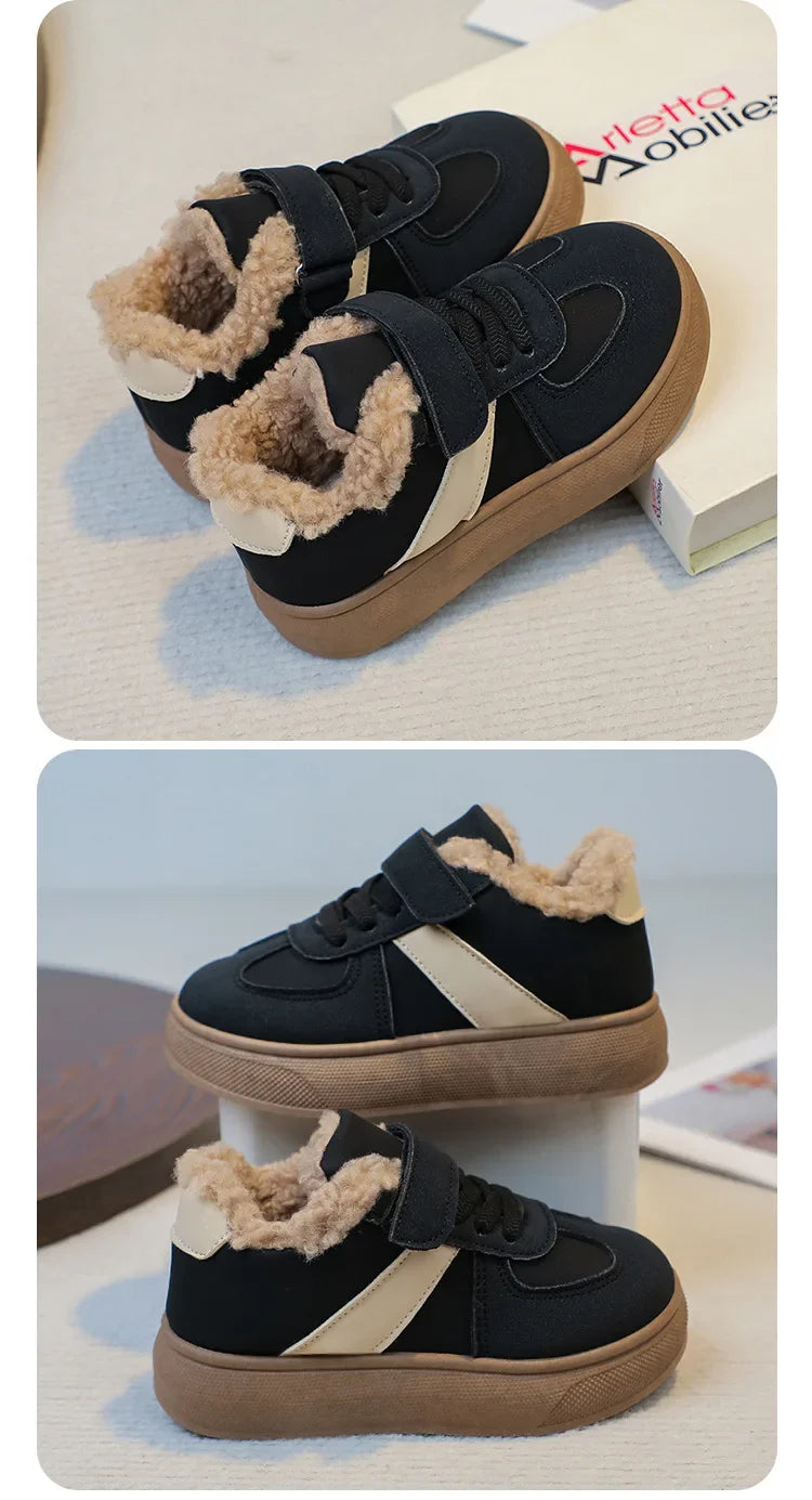 Kids' Plush-Lined Hook-and-Loop Winter Shoes