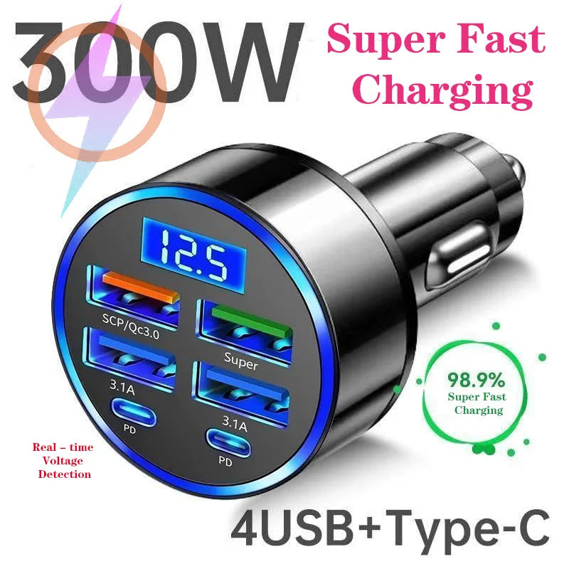 6-Port Car Charger with Digital Display