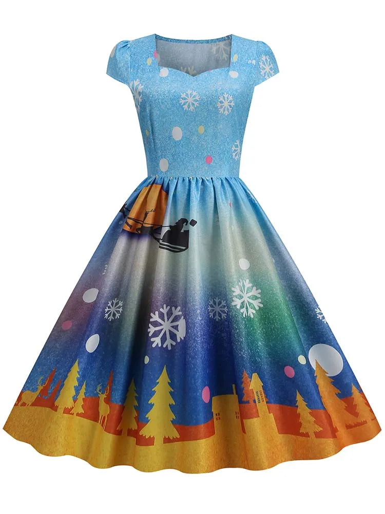 Women's Vintage-Style Printed A-Line Party Dress