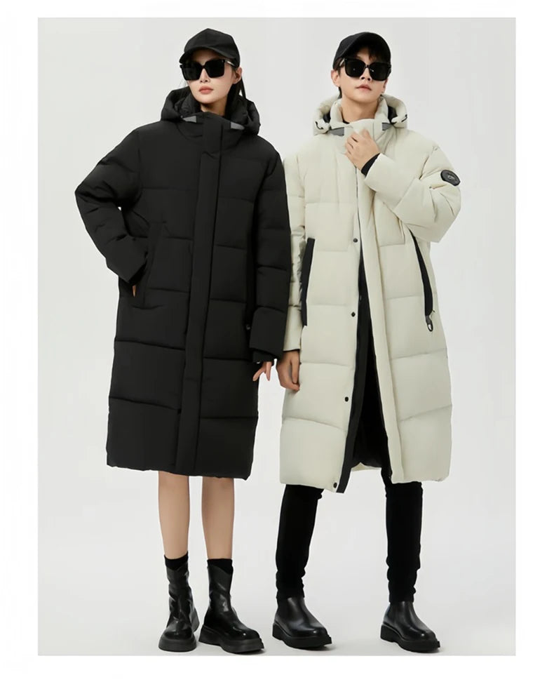Winter Long Down Jacket Women Windbreaker Jacket Fashion Couple Down Coat Warm Hooded Thick Winter Windproof Waterproof Men Coat