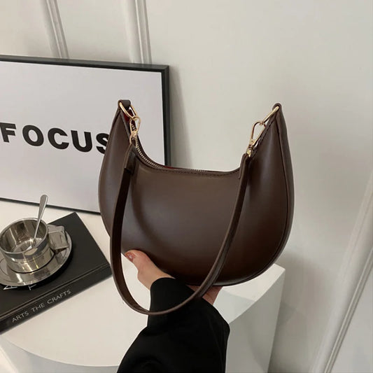 Women's Crescent Moon Shoulder Bag – Soft Vegan Leather Handbag