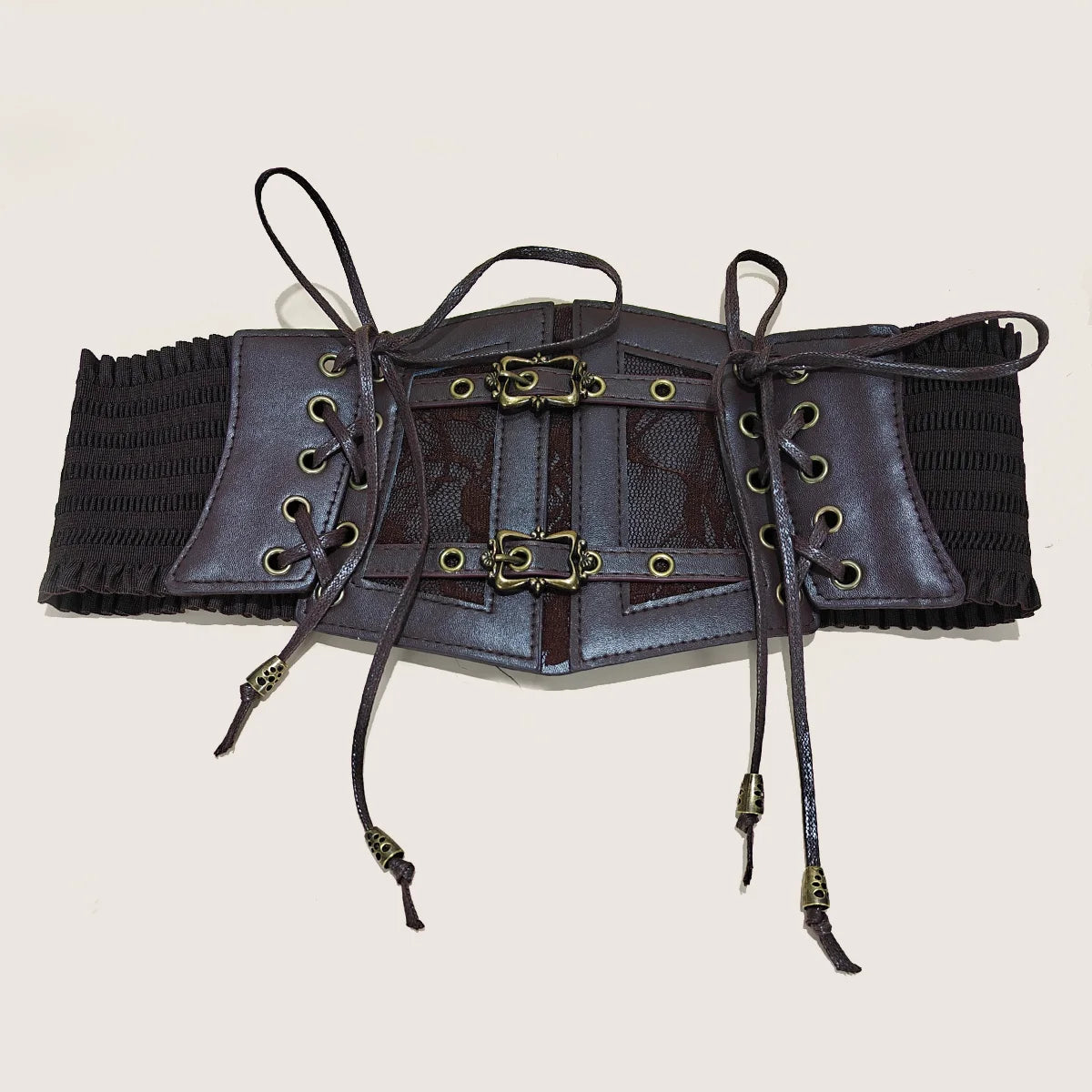 Lace-Up Corset Belt with Chain – Wide Faux Leather Waist Belt