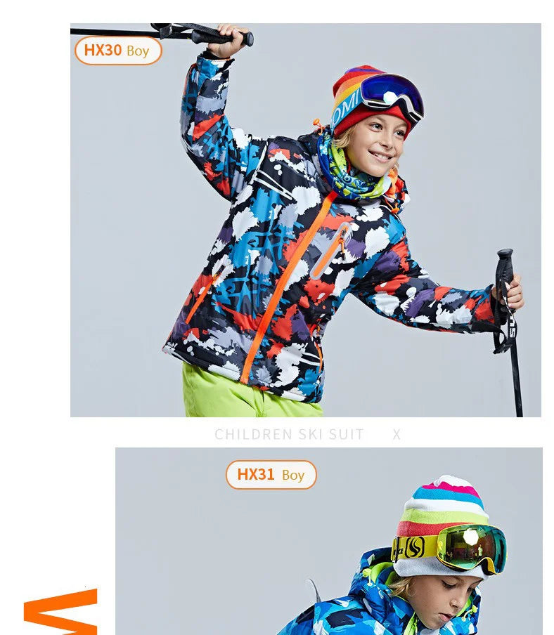 -30 Degree Kids Ski Suit Boy Girls Winter Outdoor Sports Waterproof Skiing Snowboarding Jackets Snow Pants Children Clothing Set
