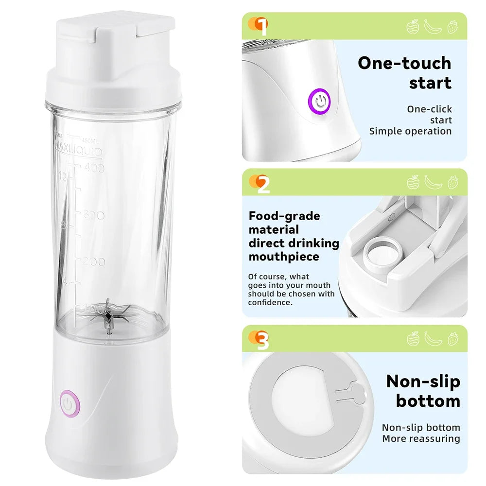Portable Blender – USB-C Rechargeable 6-Blade Smoothie Maker with 2 Travel Cups
