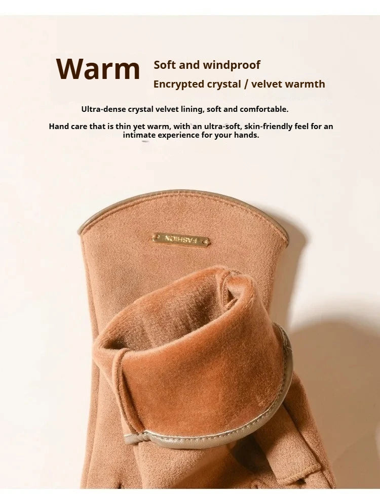 Women's Windproof Suede-Feel Touchscreen Gloves