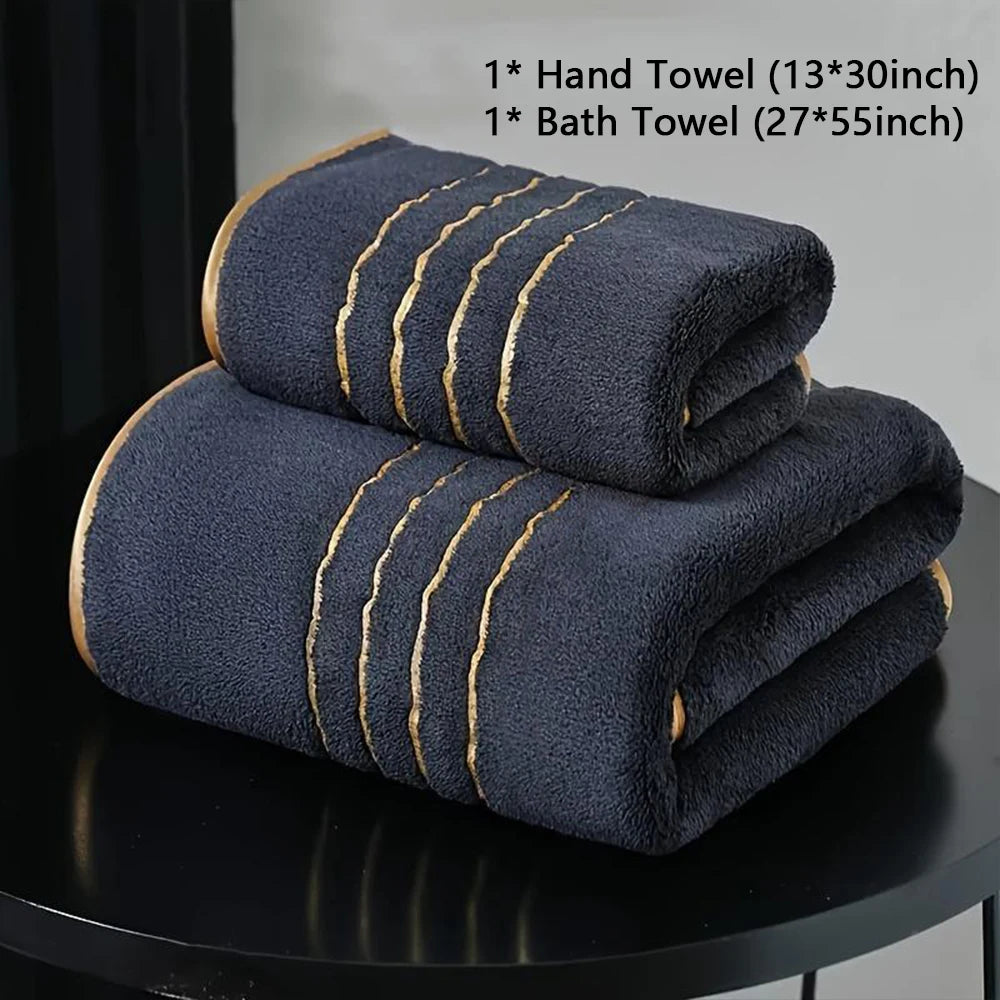 Gold Accent Bath Towel Set – White, Grey or Navy, 2 to 8 Pieces