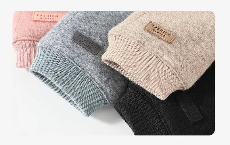 Women's Knit-Cuff Plush Touchscreen Gloves
