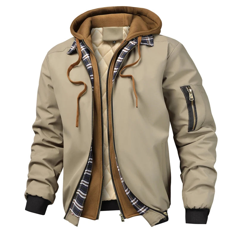 Autumn Winter Men's Warm Windbreaker Jacket Outdoor Man Thick Windbreaker Hiking Hooded Coats Men Thermal Sports Zipper Parkas J