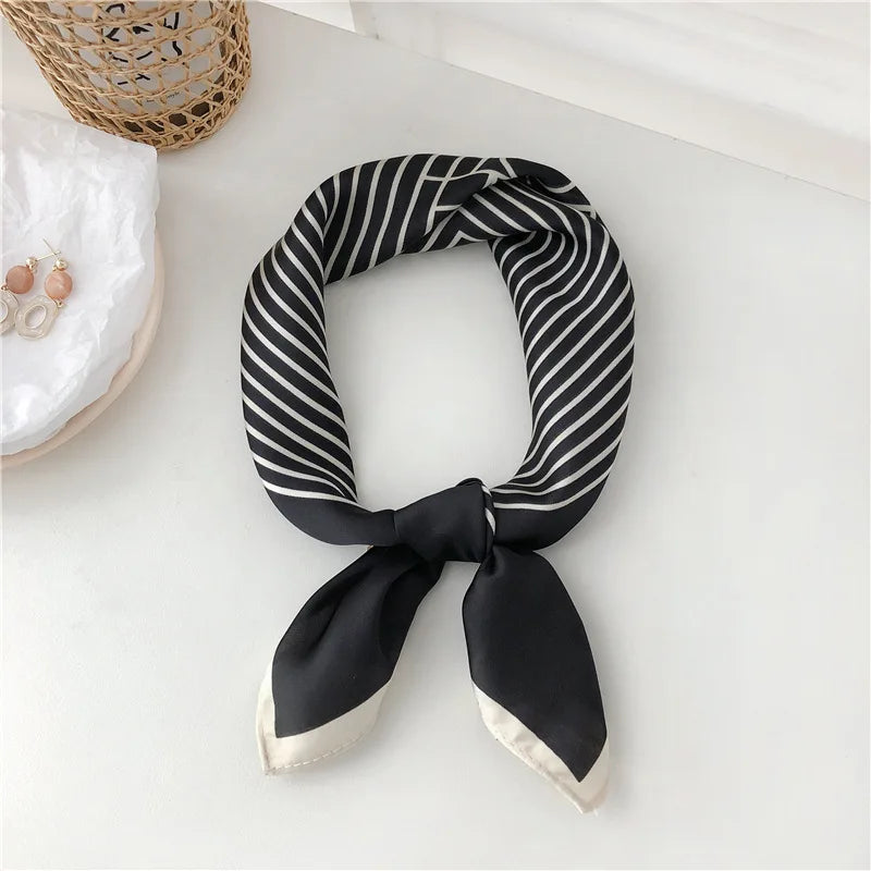 Striped Satin Square Scarf – 70 cm Neck Scarf & Headscarf